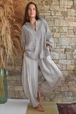 Sundaze Cheesecloth Chalk Stripe Boyfriend Shirt Mocha & White